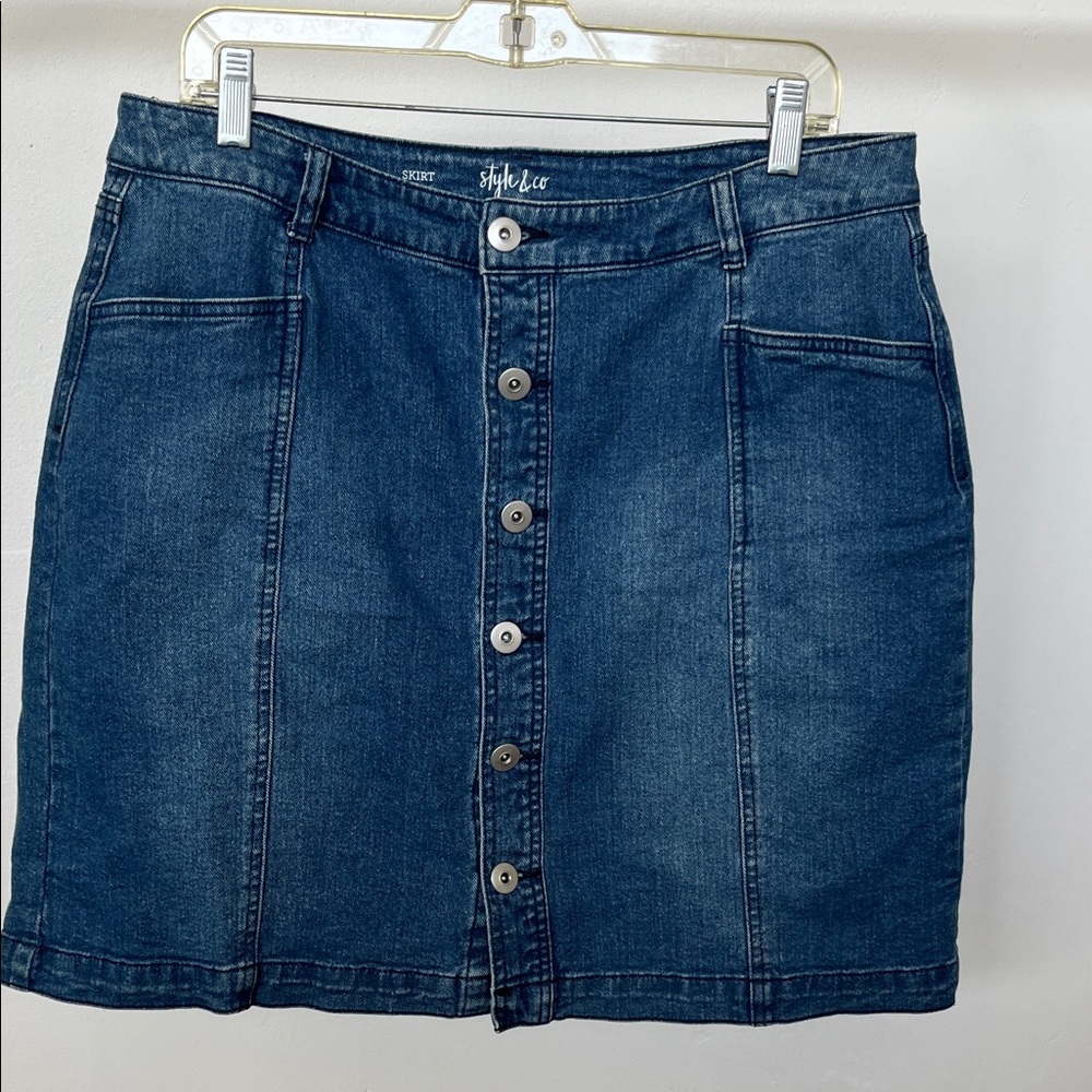 Style & Co. Blue Denim Button-Front Skirt